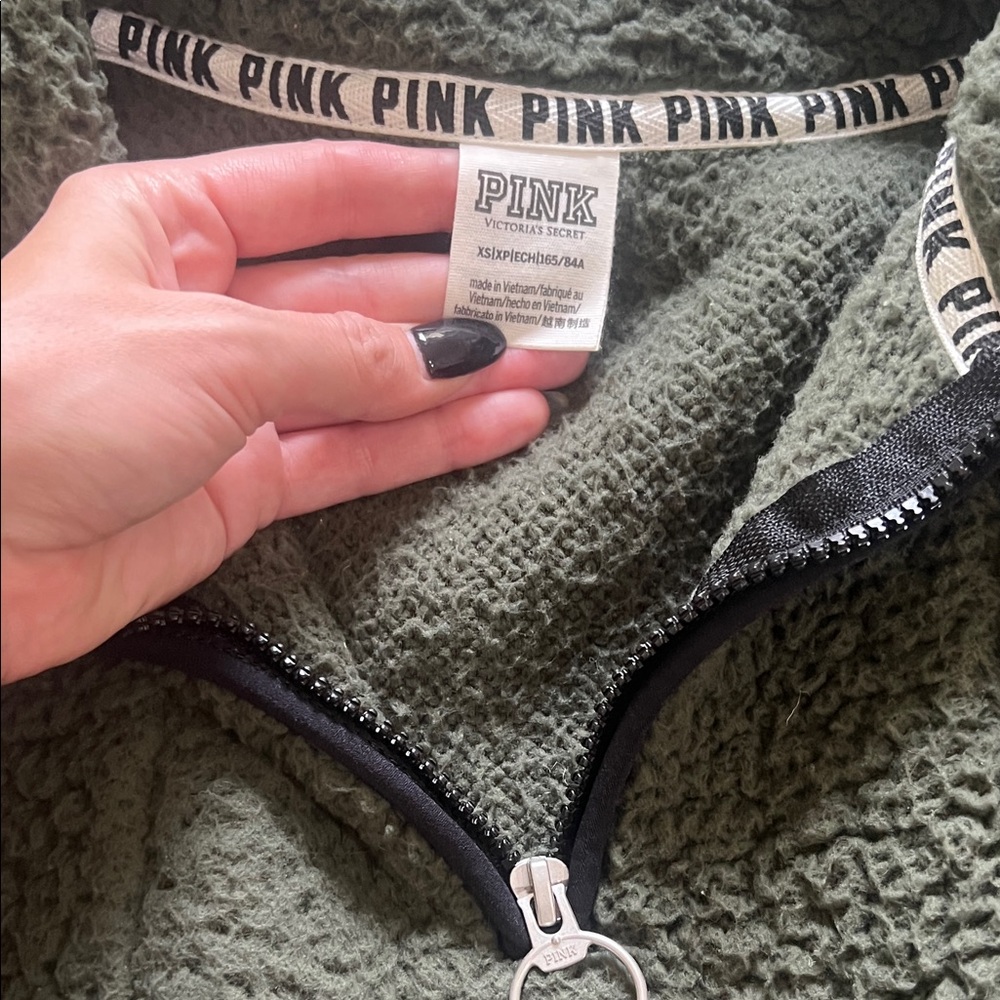 PINK Victoria's Secret Olive Sherpa Pullover - Picture 2 of 4